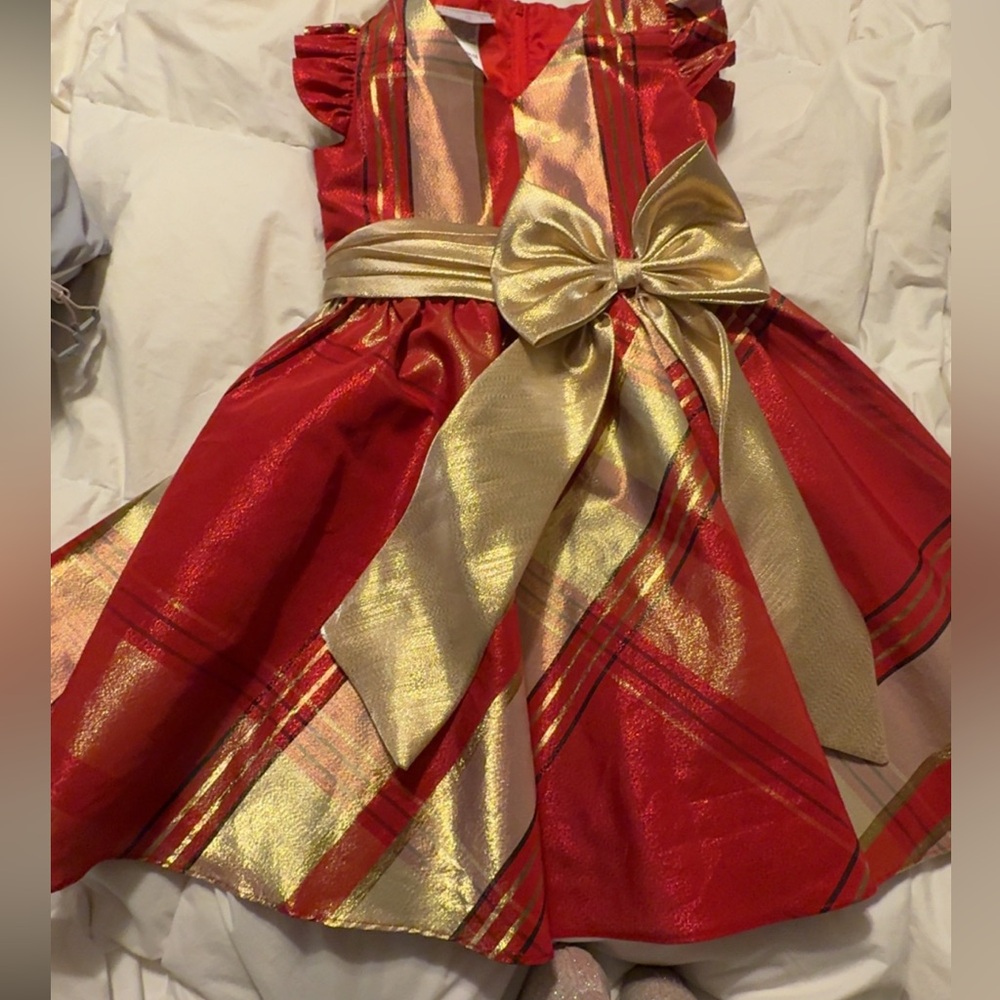 Red and Gold Plaid Dress with Bow